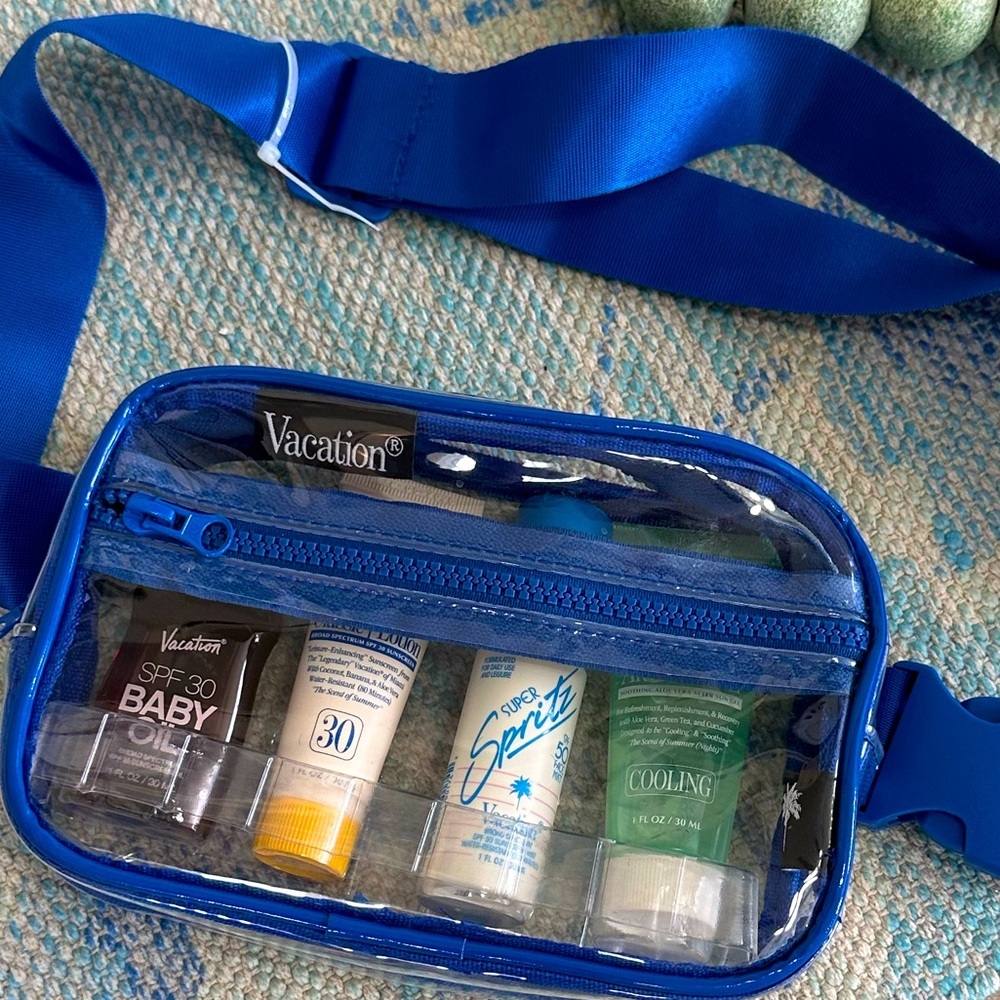 Blue Transparent Crossbody Bag with Vacation Travel Set